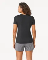 StringKing Women's Pima Terry Tee - Sharp Fit, Black, Full Back - Human Model - Top of head to Mid-thigh