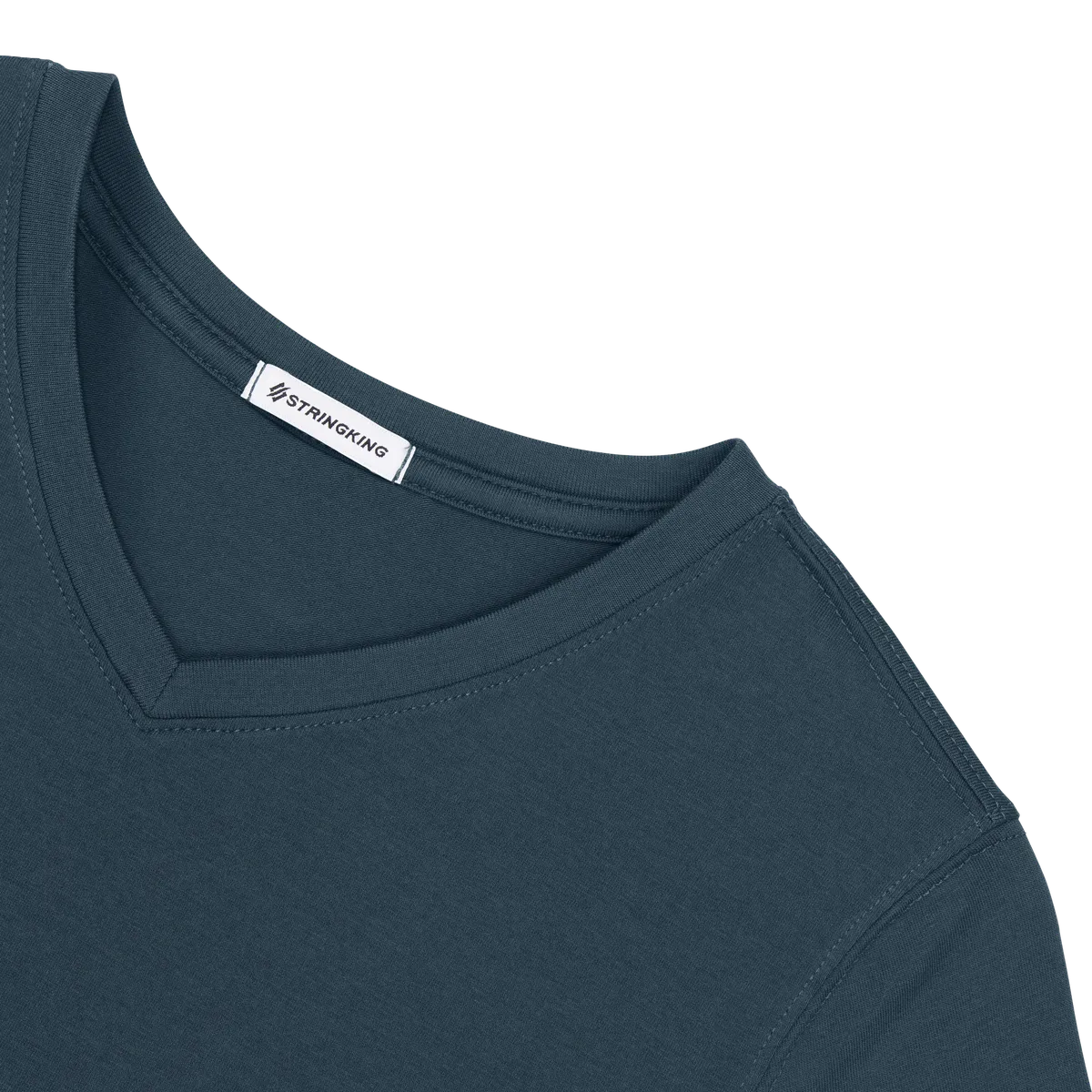 StringKing Women's Pima Cotton Short Sleeve V-Neck T-Shirt - Relaxed Fit, Navy, Detail