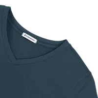 StringKing Women's Pima Cotton Short Sleeve V-Neck T-Shirt - Relaxed Fit, Navy, Detail