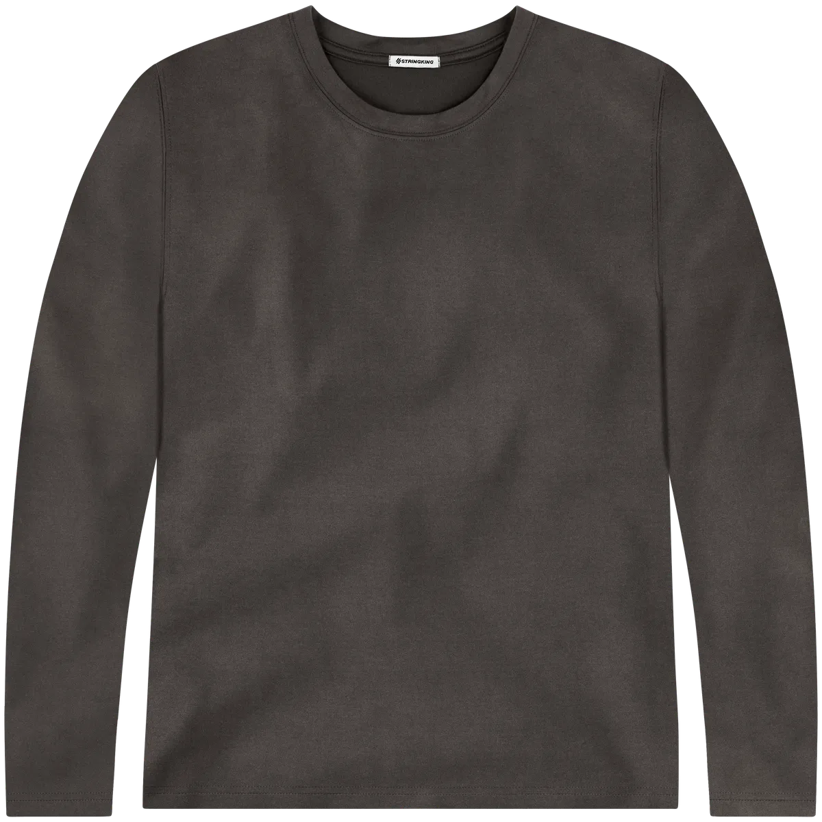 StringKing Men's FlexTech Long Sleeve Crewneck T-Shirt - Relaxed Fit, Charcoal, Front