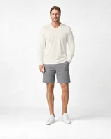 StringKing Men's Pima Jersey Long Sleeve V-Neck Tee - Sharp Fit, Tofu, Full Front - Human Model