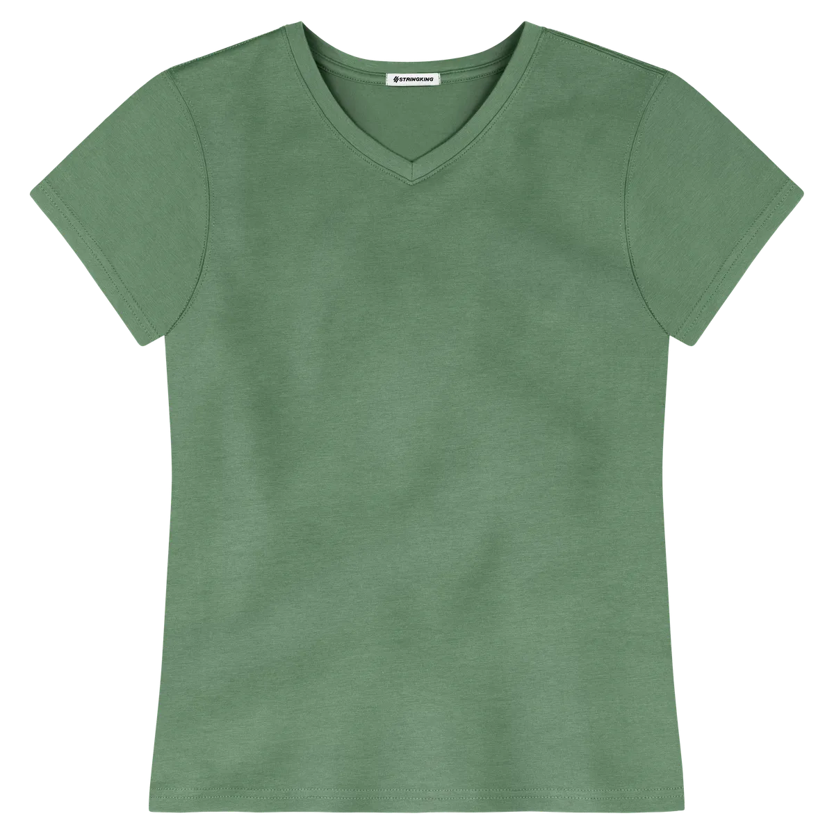 StringKing Women's Pima Cotton Short Sleeve V-Neck T-Shirt - Relaxed Fit, Green, Front