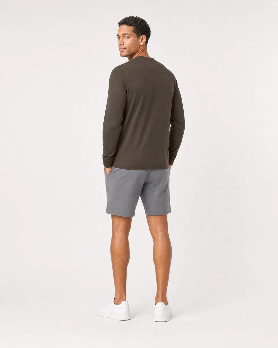 StringKing Men's Pima Jersey Henley - Sharp Fit, Wren, Full Back - Human Model - Top of head to Mid-thigh
