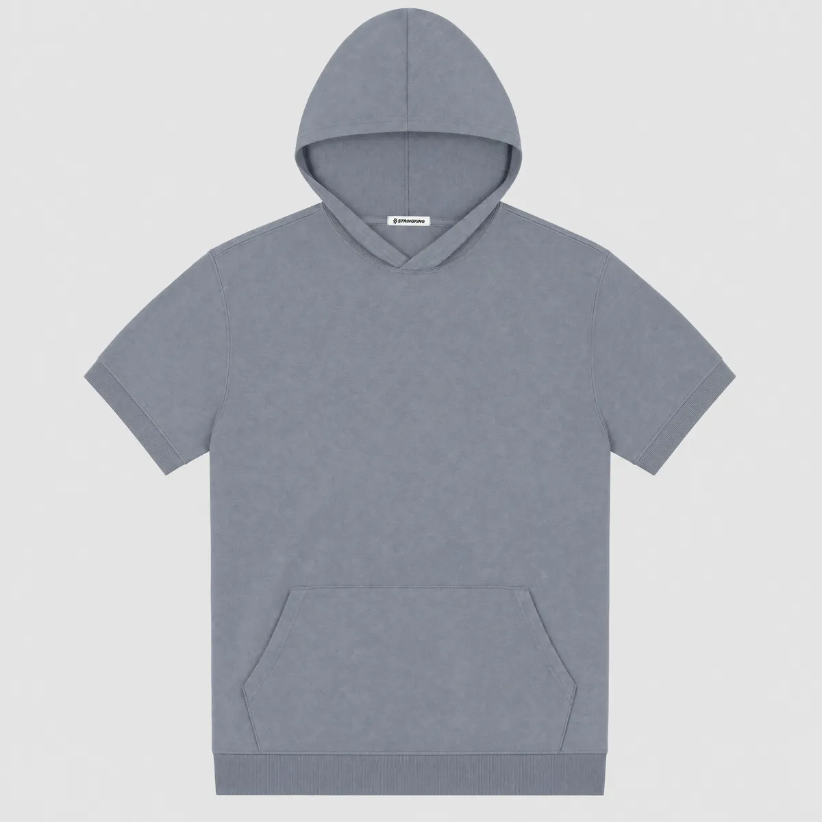 StringKing Men's Pima Terry Short Sleeve Hoodie - Sharp Fit, Tradewinds, Front
