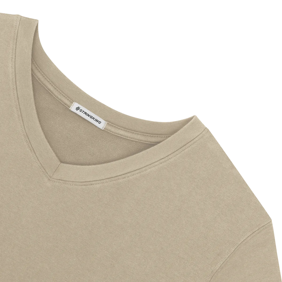 StringKing Women's Pima Cotton V-Neck Sweatshirt - Relaxed Fit, Warm Khaki, Detail