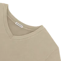 StringKing Women's Pima Cotton V-Neck Sweatshirt - Relaxed Fit, Warm Khaki, Detail