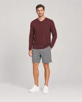 StringKing Men's Pima Jersey Long Sleeve V-Neck Tee - Sharp Fit, New Maroon, Full Front - Human Model