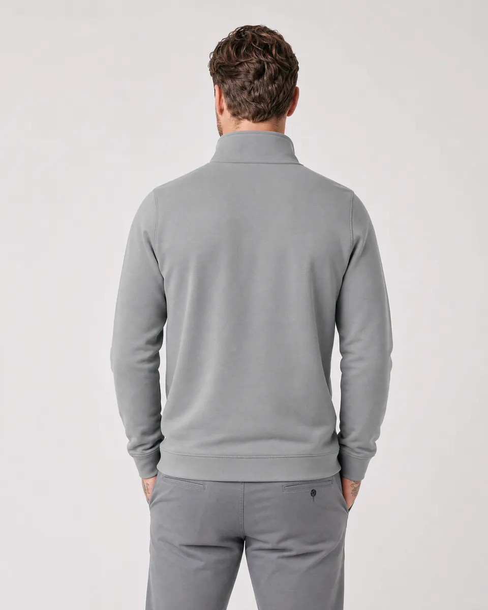 StringKing Men's StayWarm Quarter Zip - Relaxed Fit, Gray, Full Back - Human Model - Top of head to Mid-thigh