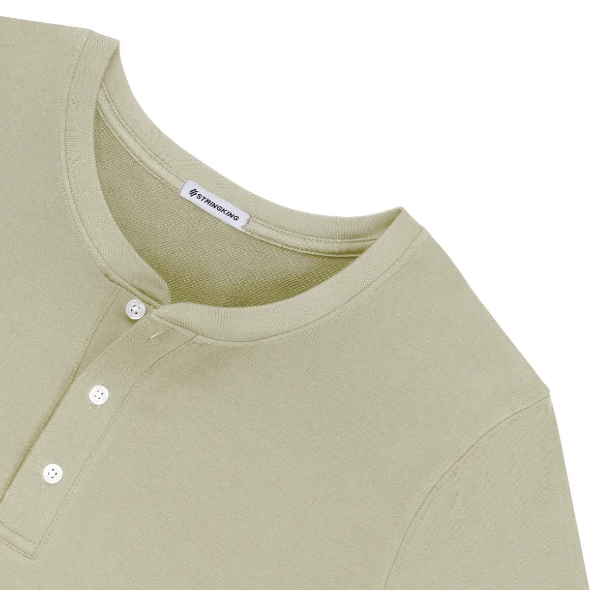 StringKing Men's Pima Cotton Henley Sweatshirt - Relaxed Fit, Khaki Green, Detail