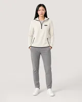 StringKing Women's Polartec Fleece Quarter Zip Hoodie with Pockets - Sharp Fit, Jet Stream, Full Front - Human Model