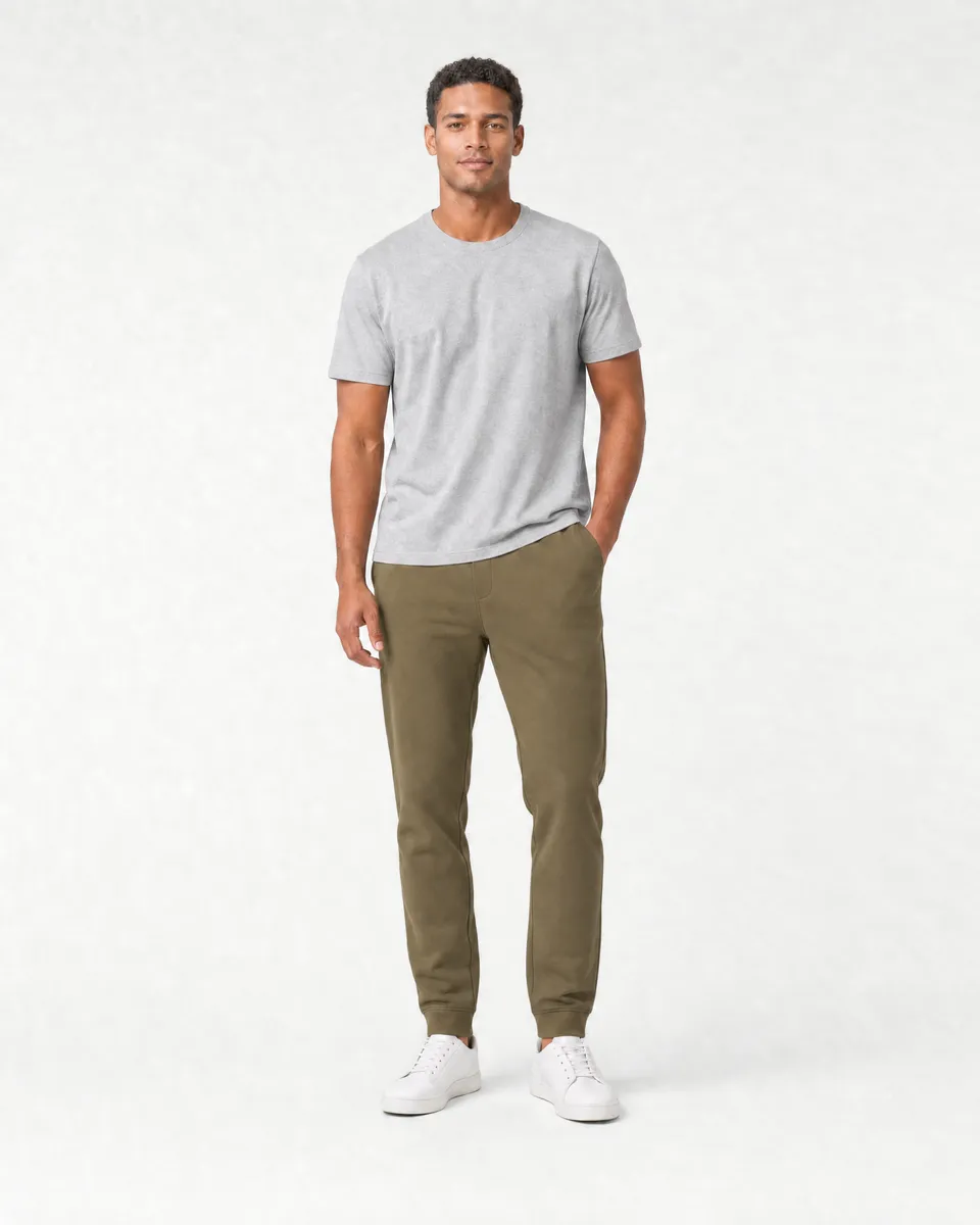 StringKing Men's Pima Terry Sweatpants - Relaxed Fit, Olive Drab, Full Front - Human Model