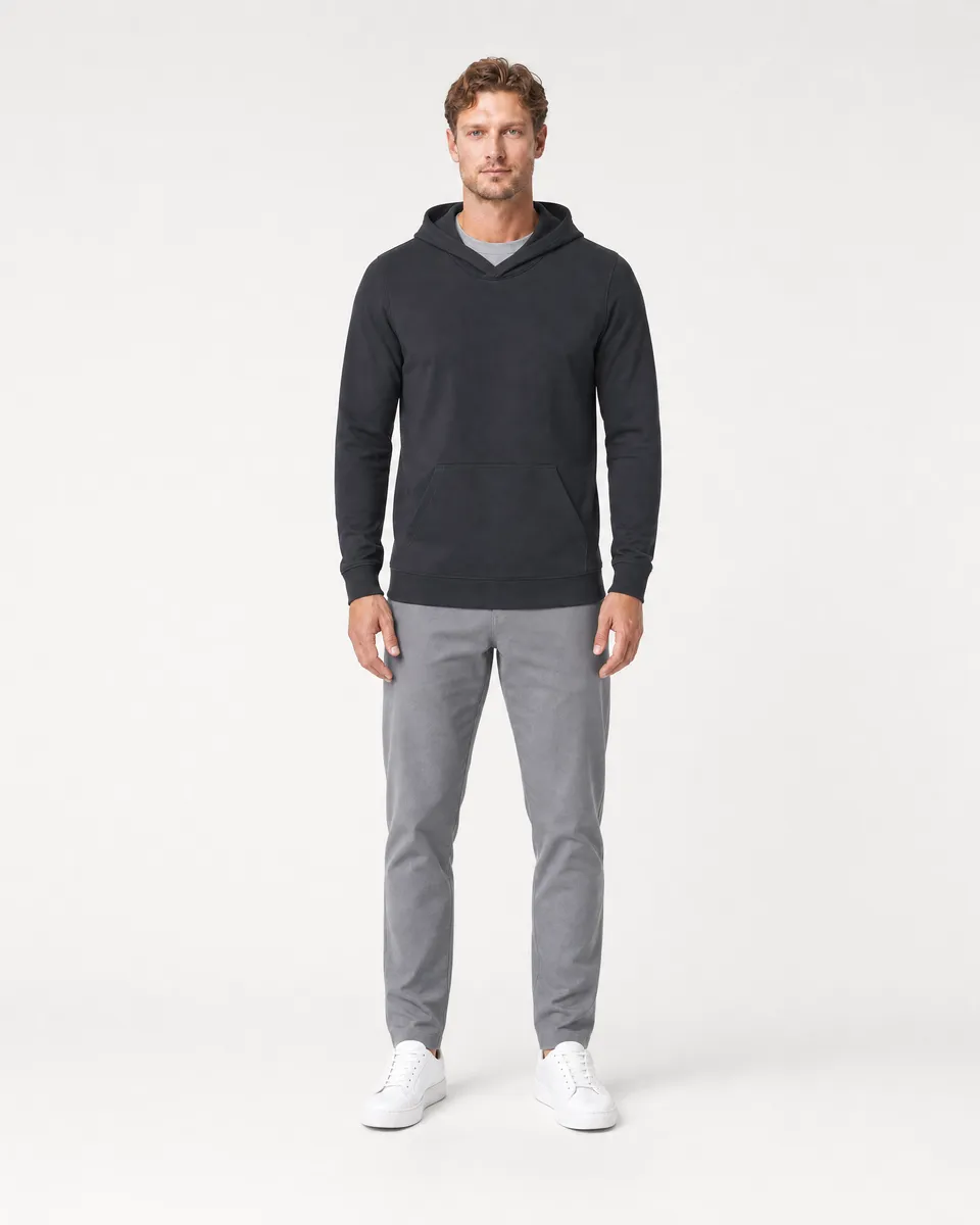 StringKing Men's StayWarm Hoodie - Sharp Fit, Black, Full Front - Human Model