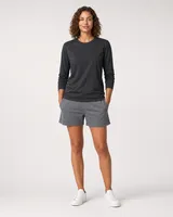StringKing Women's Pima Jersey Long Sleeve Tee - Sharp Fit, Black, Full Front - Human Model