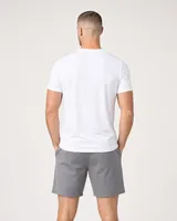 StringKing Men's Pima Terry Tee - Sharp Fit, White, Full Back - Human Model - Top of head to Mid-thigh
