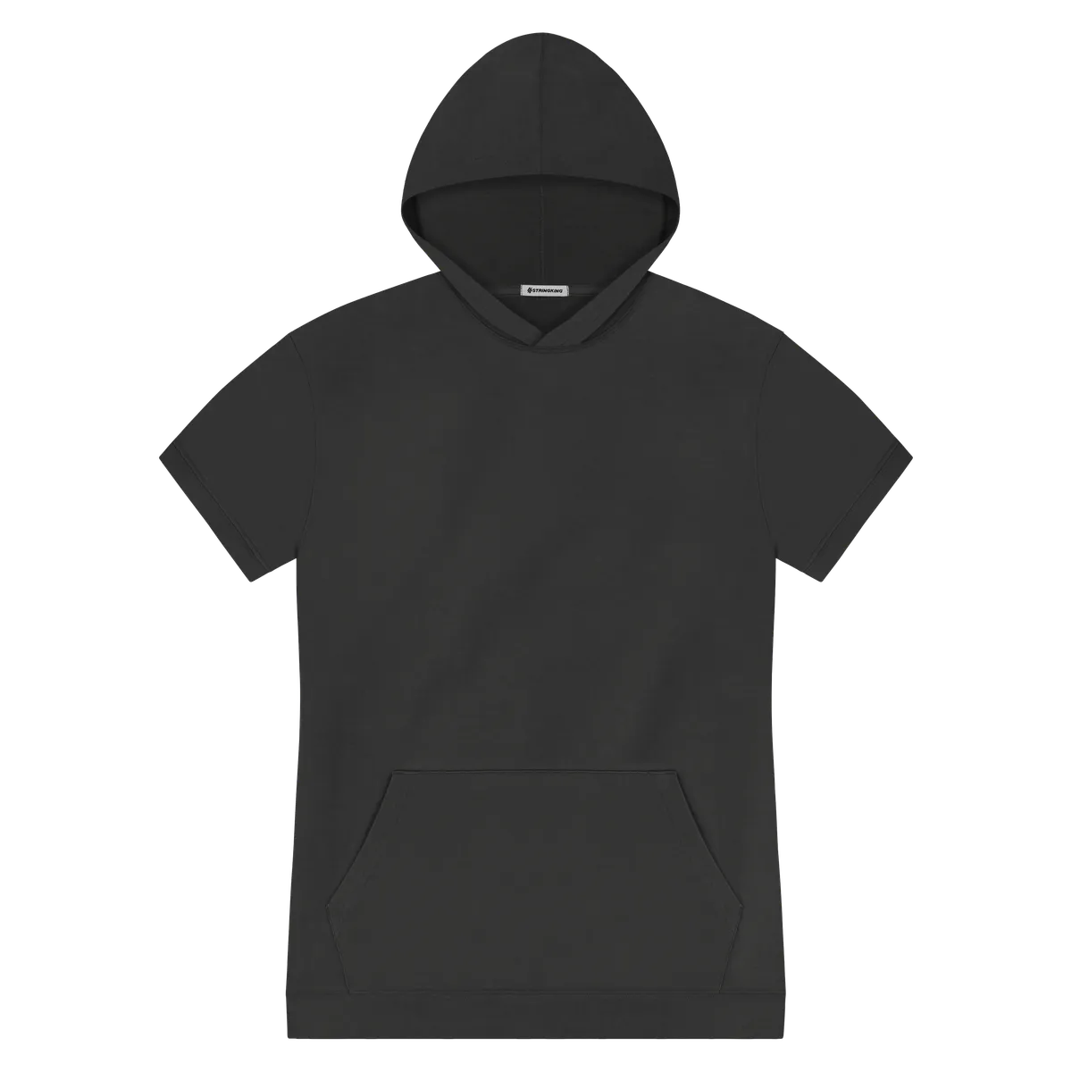 StringKing Men's Pima Terry Short Sleeve Hoodie - Sharp Fit, Black, Front