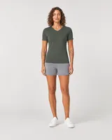 StringKing Women's Pima Jersey V-Neck Tee - Sharp Fit, Moss, Full Front - Human Model