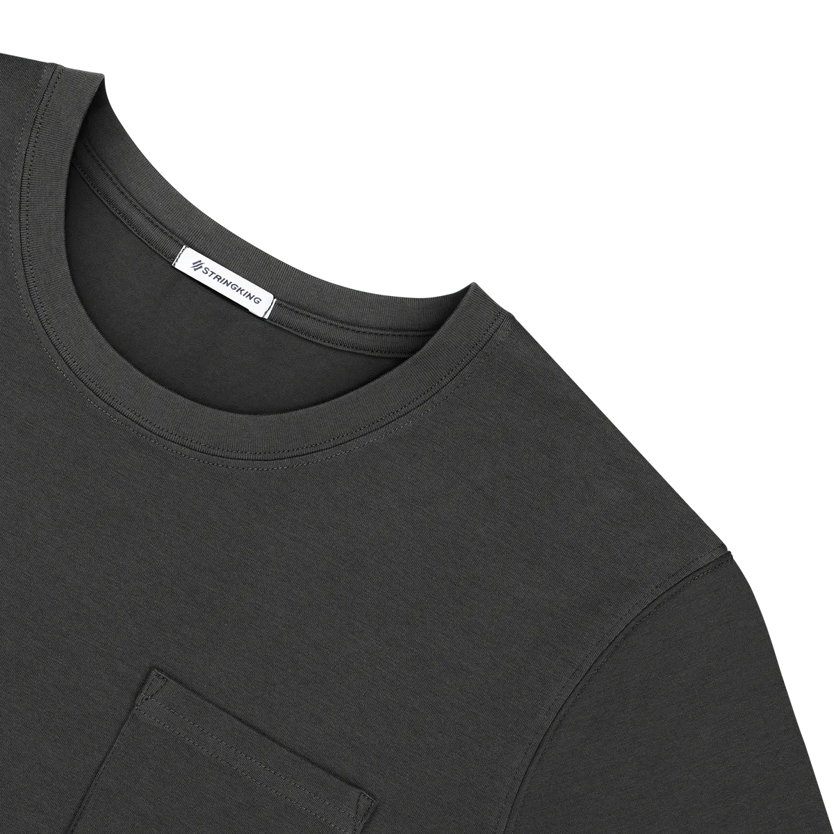 StringKing Men's Pima Cotton Short Sleeve Pocket Crewneck T-Shirt - Relaxed Fit, Black, Detail