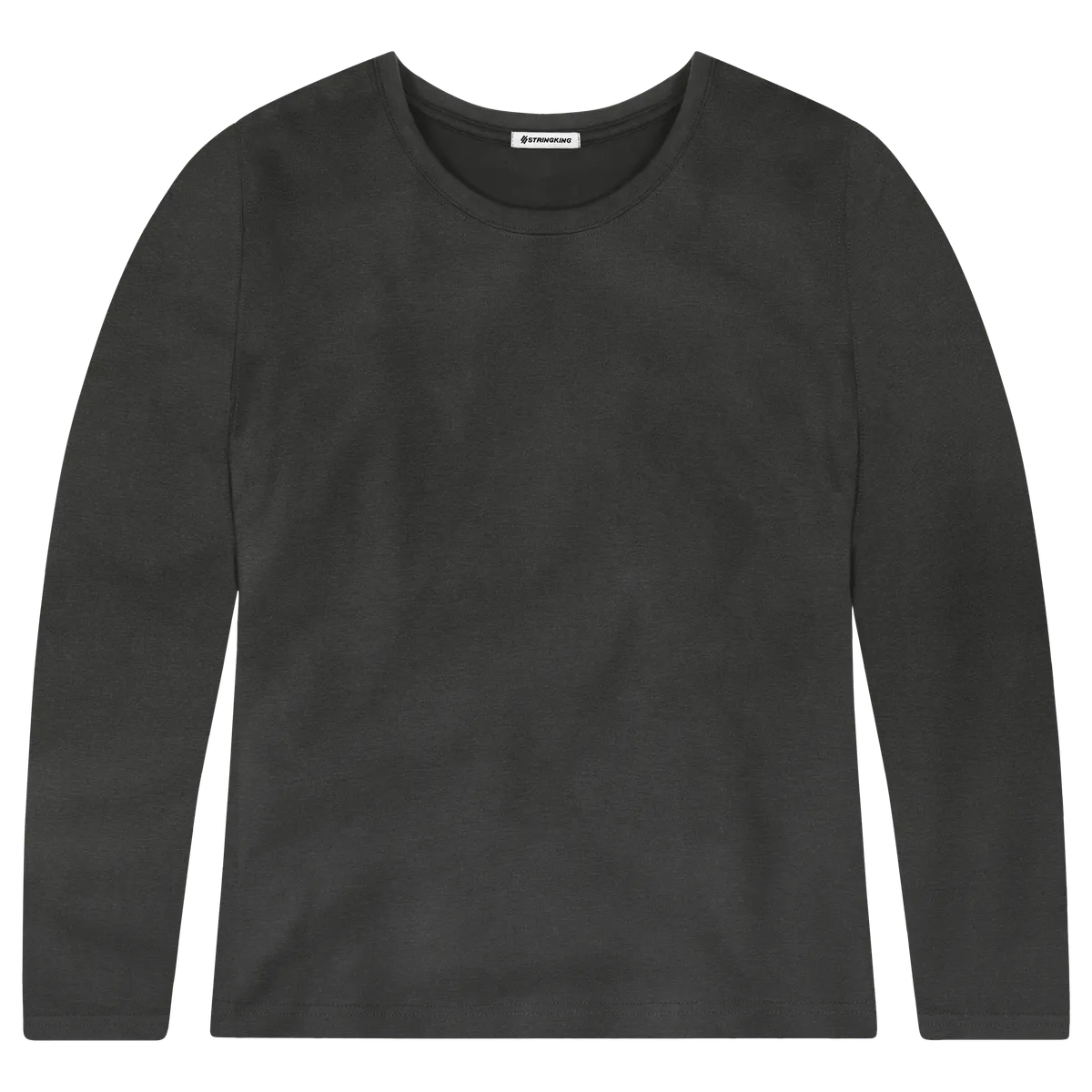 StringKing Women's Pima Cotton Long Sleeve Crewneck T-Shirt - Relaxed Fit, Black, Front