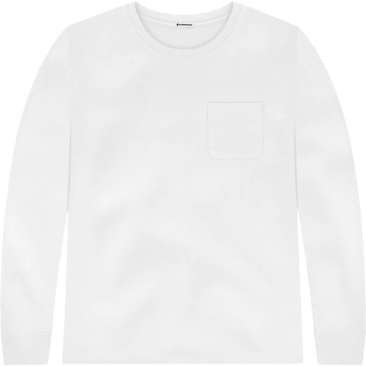 StringKing Men's Pima Jersey Long Sleeve Pocket Tee - Relaxed Fit, White, Front