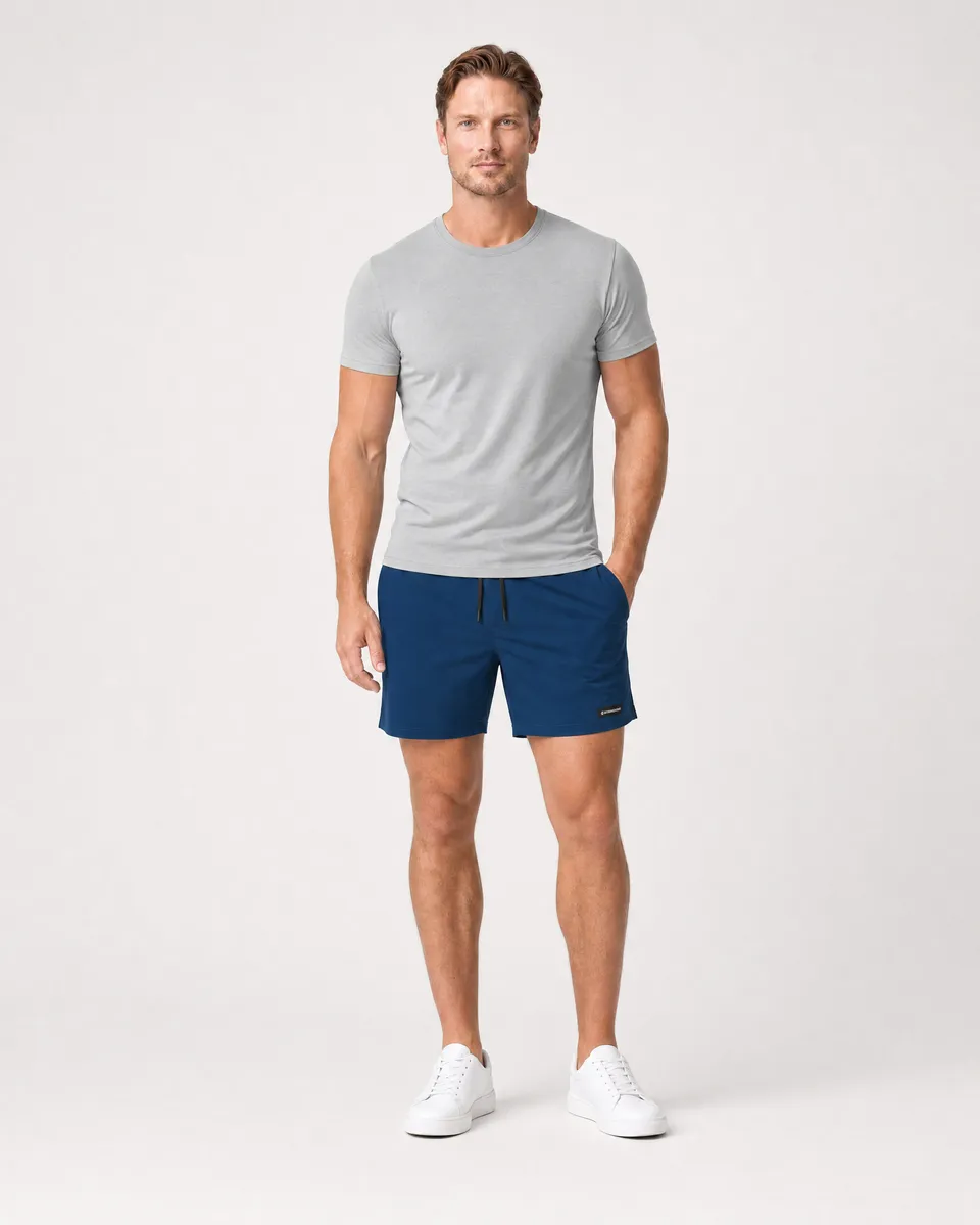StringKing Men's Velocity Short - Sharp Fit, Navy Blue, 5 inch, Full Front - Human Model