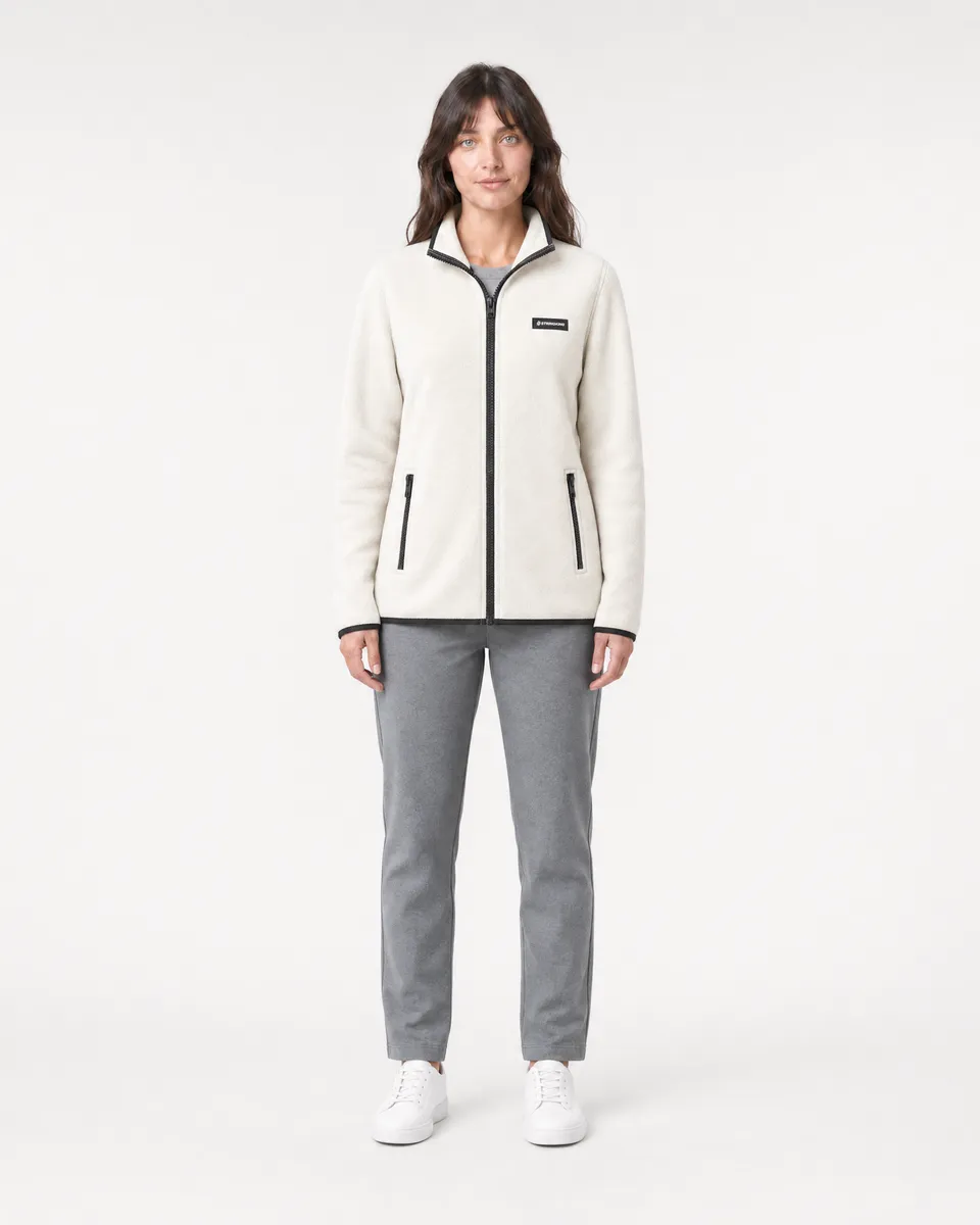 StringKing Women's Polartec Fleece Full Zip with Pockets - Relaxed Fit, Jet Stream, Full Front - Human Model