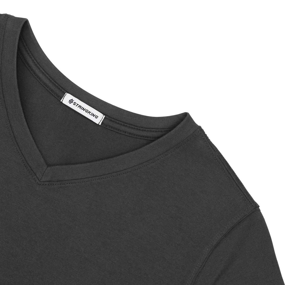 StringKing Women's Pima Cotton Short Sleeve V-Neck T-Shirt - Relaxed Fit, Black, Detail