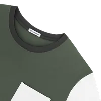 StringKing Men's Pima Jersey Pocket Tee Multi - Relaxed Fit, Moss Main, White Sleeves, Black Cuffs, Detail