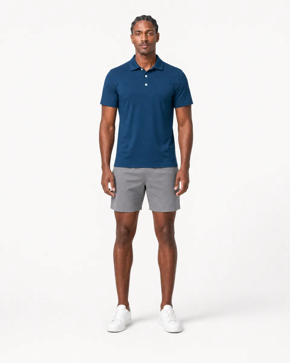 StringKing Men's StayCool Polo - Relaxed Fit, Navy Blue, Full Front - Human Model