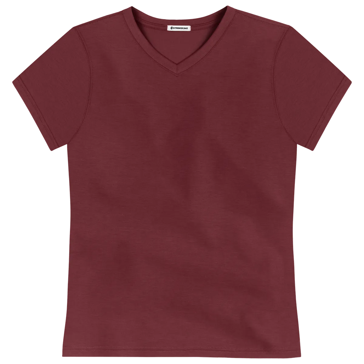 StringKing Women's FlexStyle Short Sleeve V-Neck T-Shirt - Relaxed Fit, Rhubarb, Front