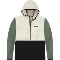 StringKing Men's Polartec Half Zip Hoodie - Relaxed Fit, Jet Stream Top, Meteorite Bottom, Avenue Green Sleeves, Black Trim, Front