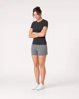 StringKing Women's Pima Jersey Tee - Sharp Fit, Black, Full Front Angle - Human Model