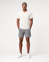StringKing Men's Pima Jersey V-Neck Tee - Relaxed Fit, Tofu, Full Front - Human Model