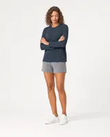 StringKing Women's Pima Terry Long Sleeve Tee - Relaxed Fit, Navy, Full Front Angle - Human Model