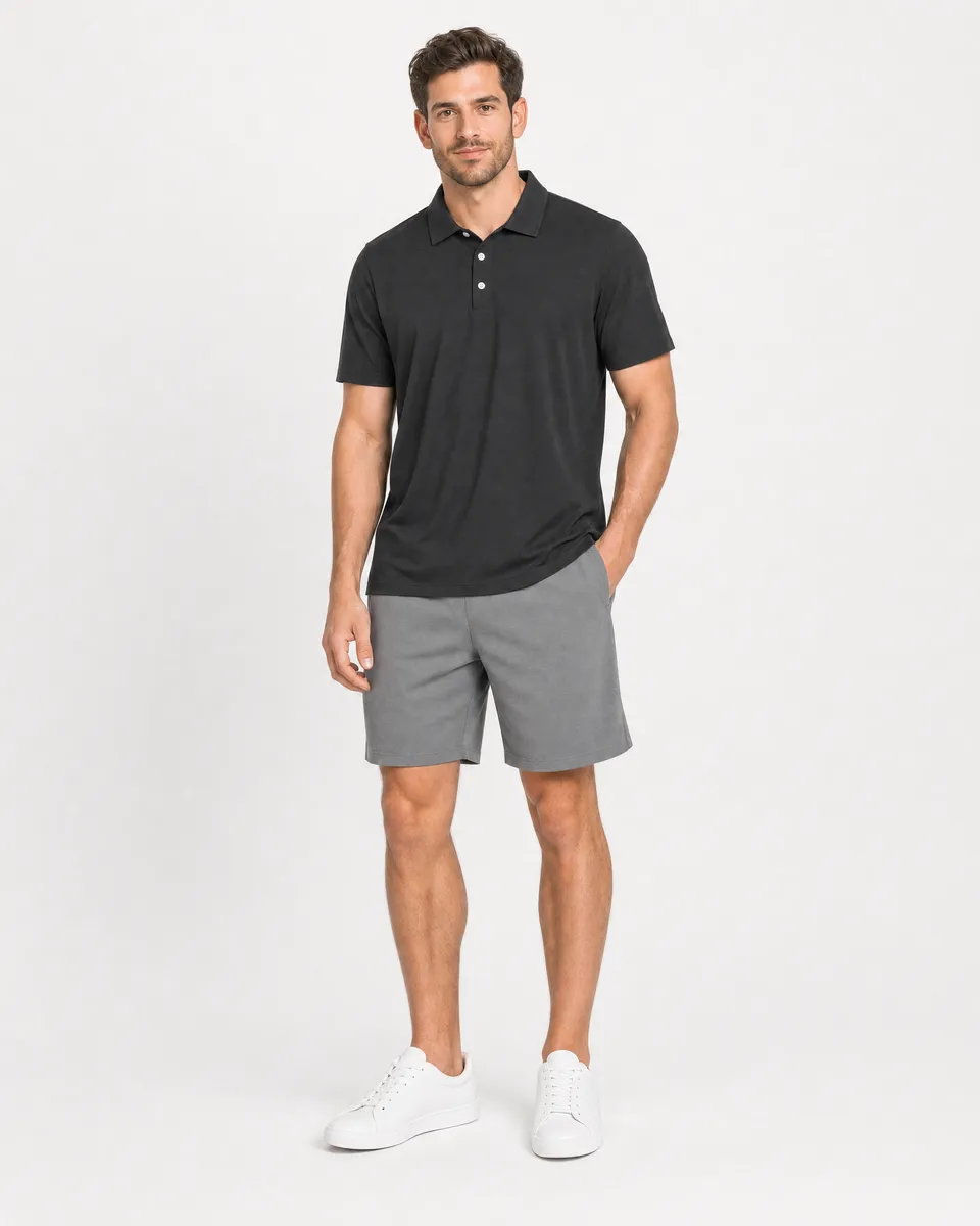 StringKing Men's Pima Jersey Classic Polo, Full Front - Human Model - Top of head to Knees