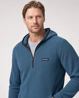 StringKing Men's Polartec Fleece Quarter Zip Hoodie with Pockets - Sharp Fit, Indian Teal, Collar Shoulder - Human Model