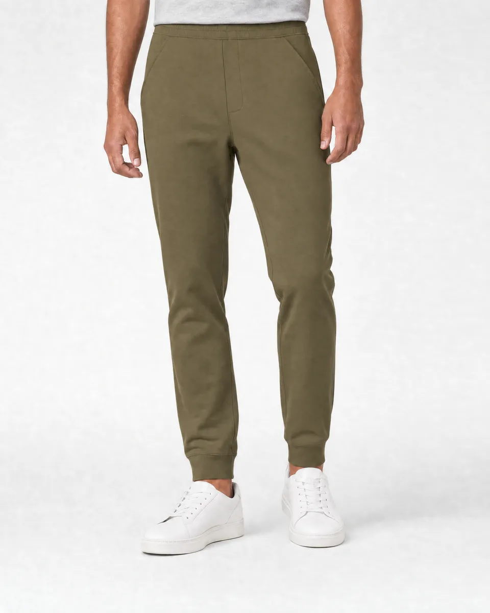 StringKing Men's Pima Terry Sweatpants - Relaxed Fit, Olive Drab, Full Front - Human Model - Waist to Feet