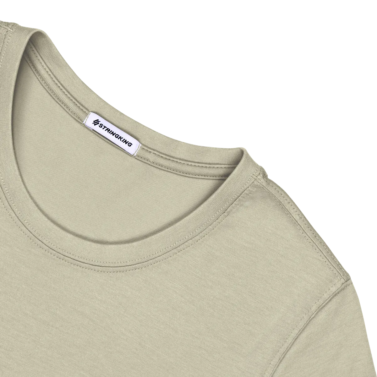 StringKing Women's Pima Cotton Short Sleeve Crewneck T-Shirt - Relaxed Fit, Khaki Green, Detail