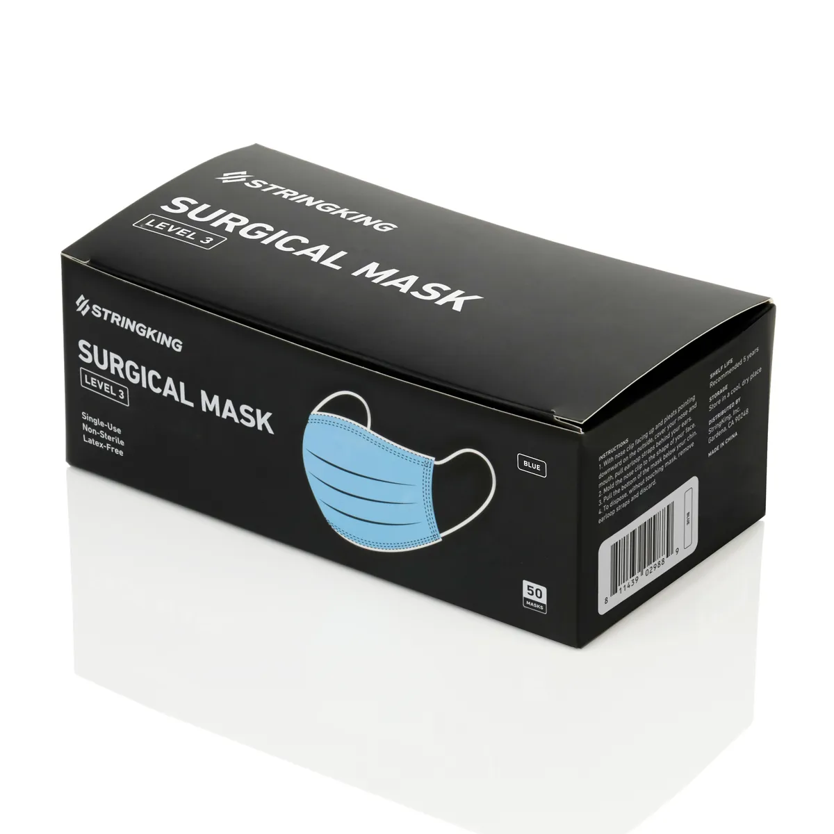 StringKing Disposable Surgical Face Mask - ASTM Level 3, Box (50 Masks), Blue, Box