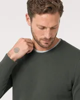 StringKing Men's Pima Terry Crew Sweatshirt - Sharp Fit, Moss, Collar Shoulder - Human Model