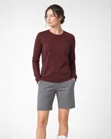 StringKing Women's Pima Jersey Long Sleeve Tee - Sharp Fit, New Maroon, Full Front - Human Model - Top of head to Knees