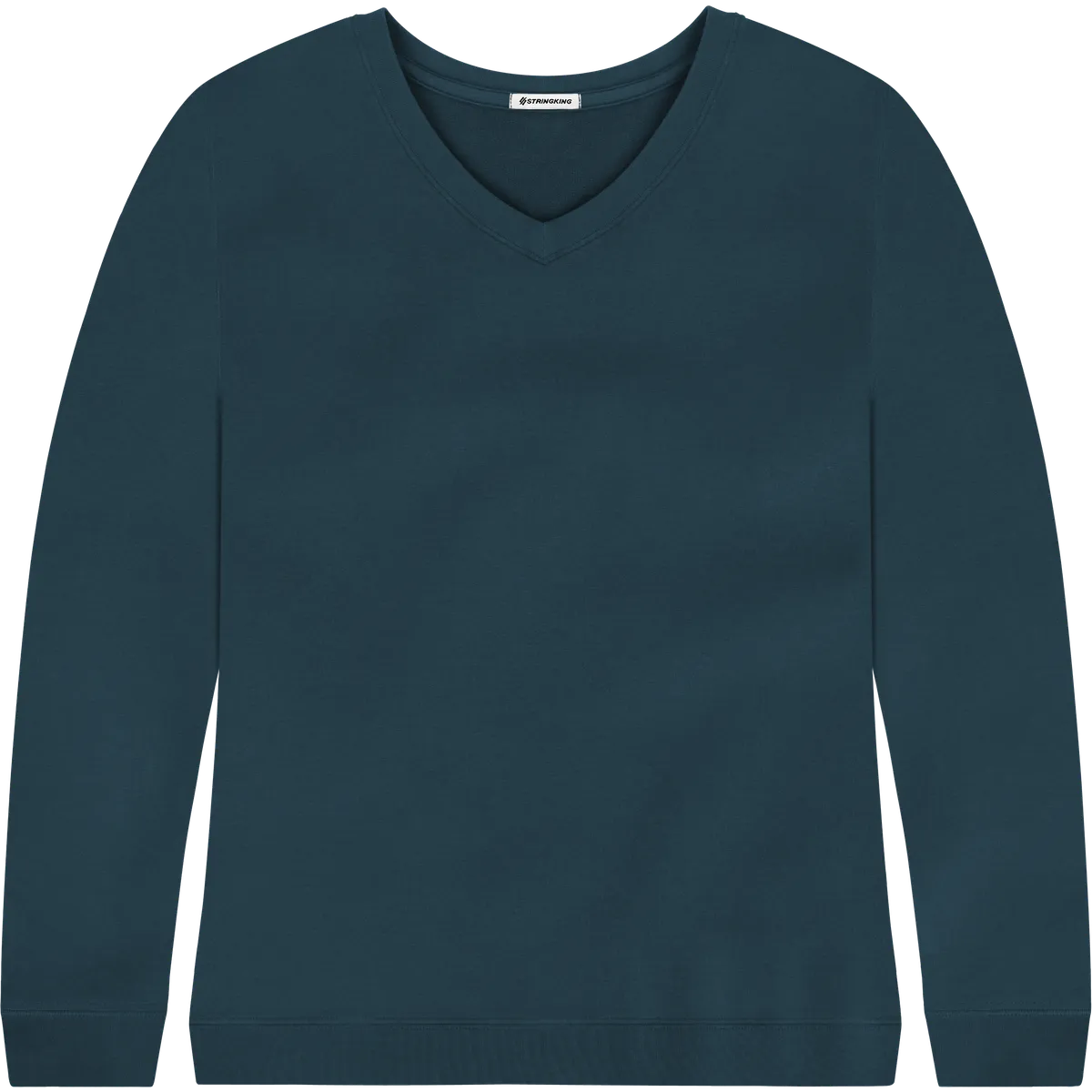StringKing Women's Pima Terry V-Neck Sweater - Relaxed Fit, Navy, Front
