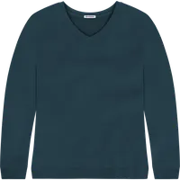 StringKing Women's Pima Terry V-Neck Sweater - Relaxed Fit, Navy, Front