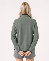 StringKing Women's Polartec Fleece Quarter Zip with Pockets - Relaxed Fit, Avenue Green, Full Back - Human Model - Top of head to Mid-thigh