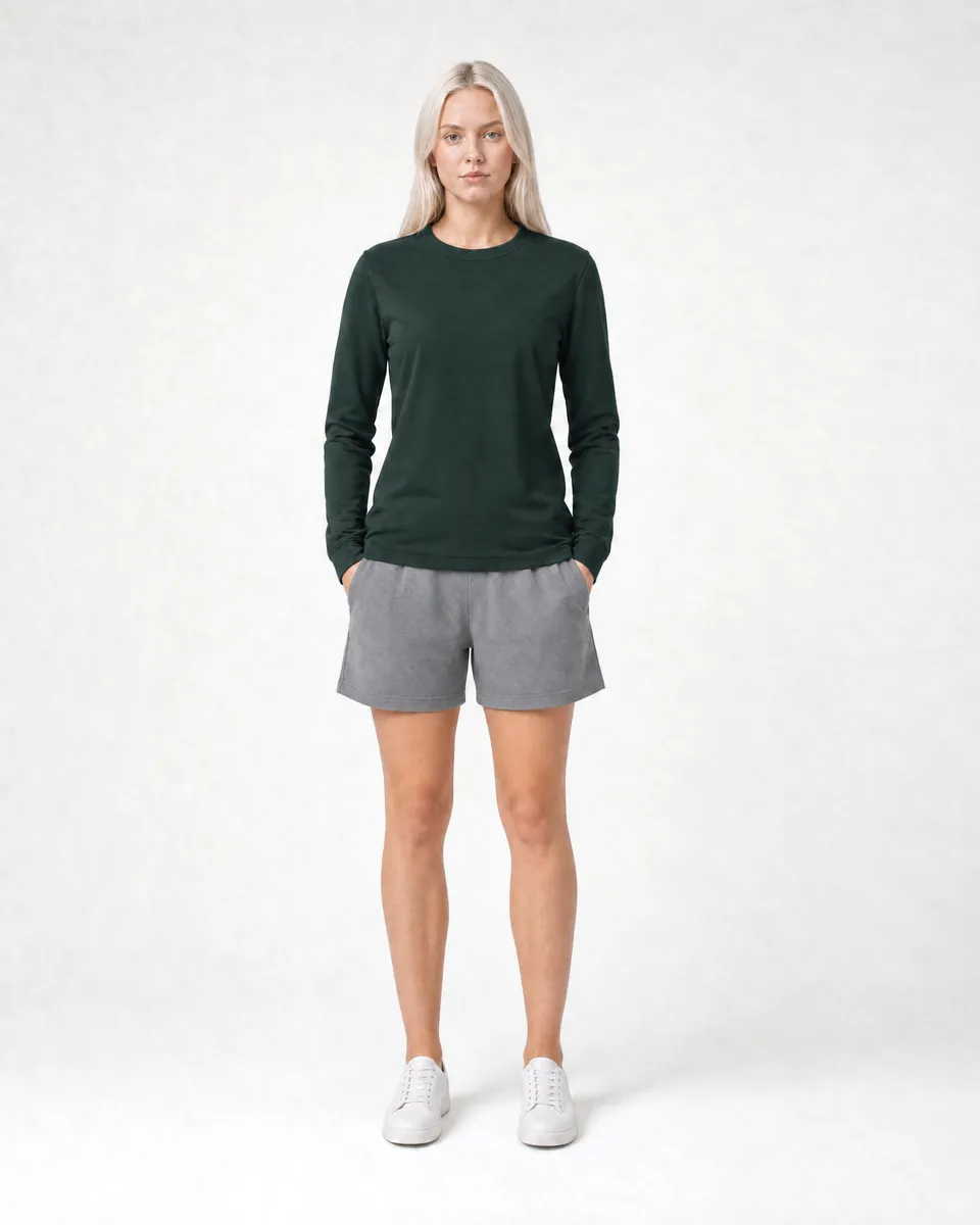 StringKing Women's Pima Terry Long Sleeve Tee - Sharp Fit, Pine Grove, Full Front - Human Model