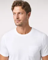StringKing Men's Pima Jersey Pocket Tee - Sharp Fit, White, Collar Shoulder - Human Model