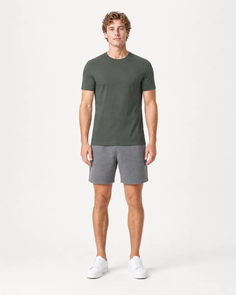 StringKing Men's Pima Jersey Tee - Sharp Fit, Moss, Full Front - Human Model