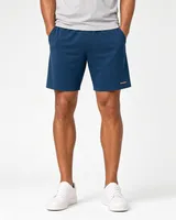 StringKing Men's StayWarm Shorts - Relaxed Fit, Navy Blue, Full Front - Human Model - Waist to Mid-calf
