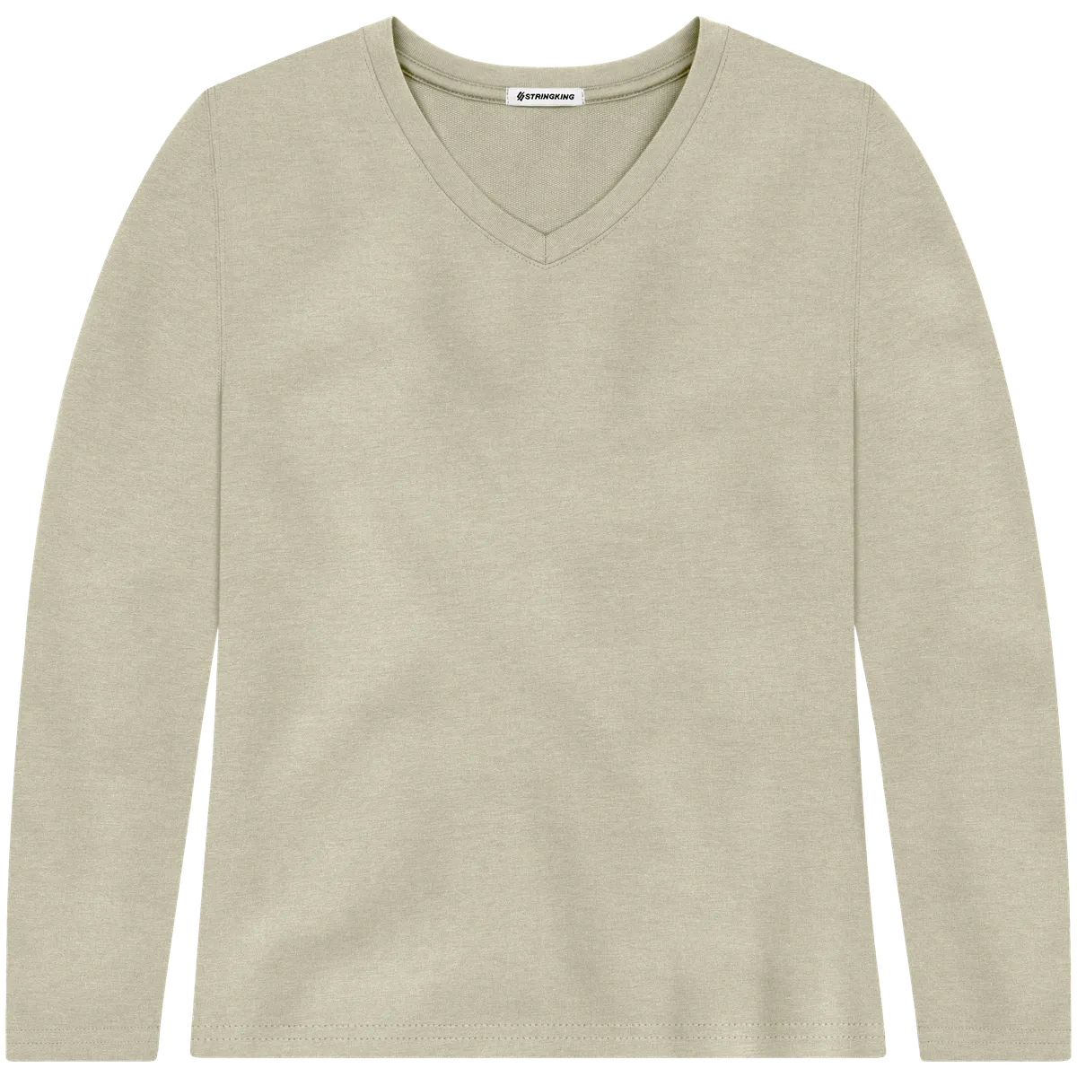 StringKing Women's Heavy Pima Cotton Long Sleeve V-Neck T-Shirt - Relaxed Fit, Khaki Green, Front