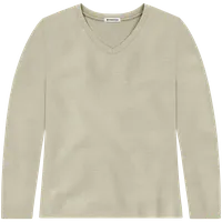 StringKing Women's Heavy Pima Cotton Long Sleeve V-Neck T-Shirt - Relaxed Fit, Khaki Green, Front