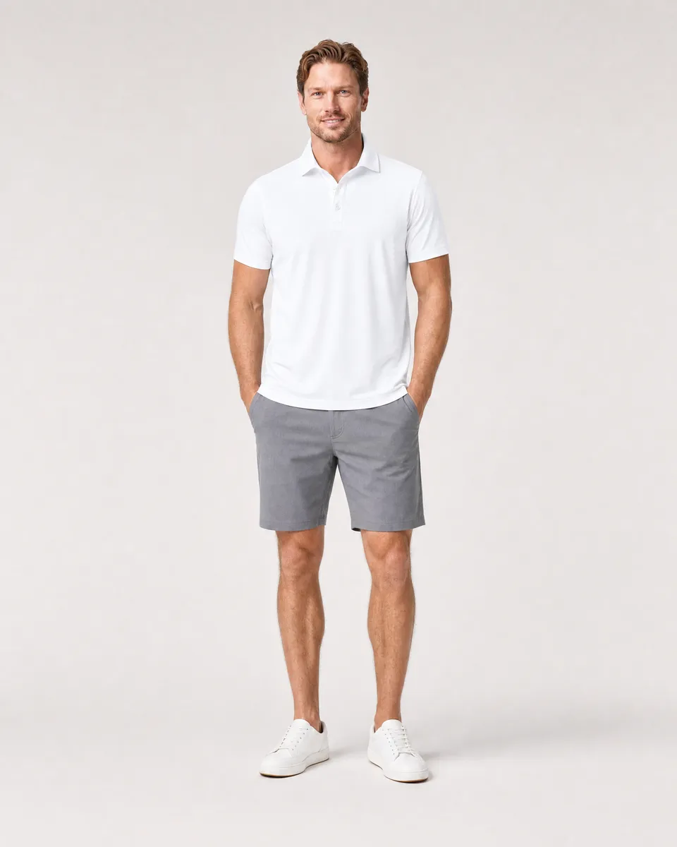 StringKing Men's StayCool Polo - Sharp Fit, White, Full Front - Human Model